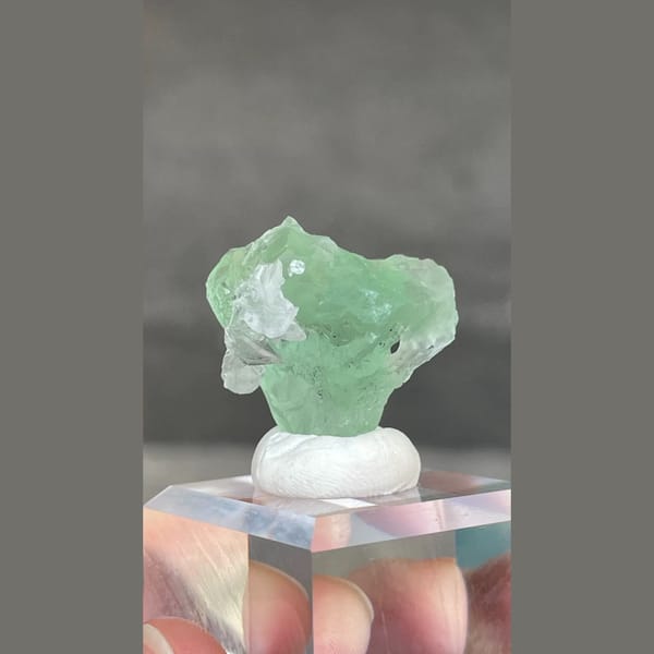 Etched candy-green fluorite with calcite from Fujian — complete view