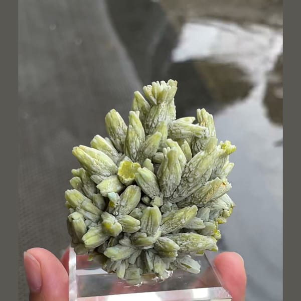 Green plumbogummite crystal cluster from Guilin, Guangxi — complete view
