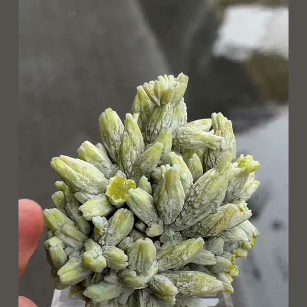 Green plumbogummite crystal cluster from Guilin, Guangxi — alternate view