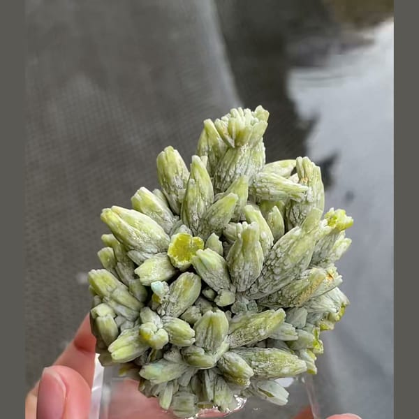 Green plumbogummite crystal cluster from Guilin, Guangxi — detail view