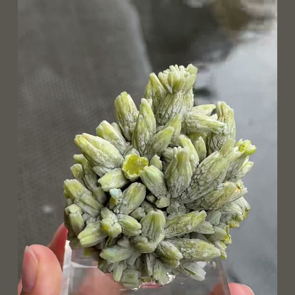 Green plumbogummite crystal cluster from Guilin, Guangxi — detail view