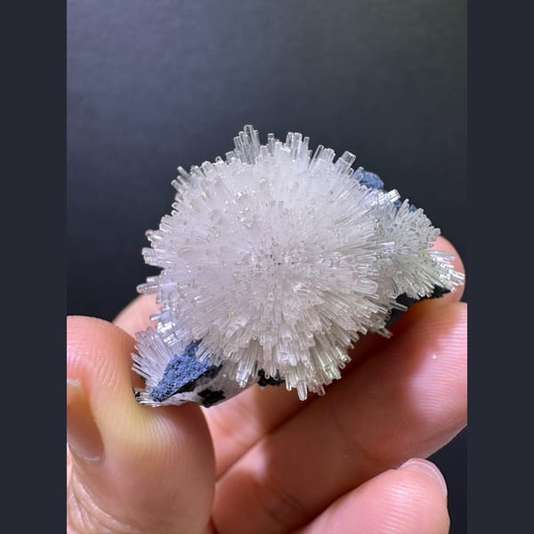 Radiating white zeolite flower ball from Zhejiang — complete view