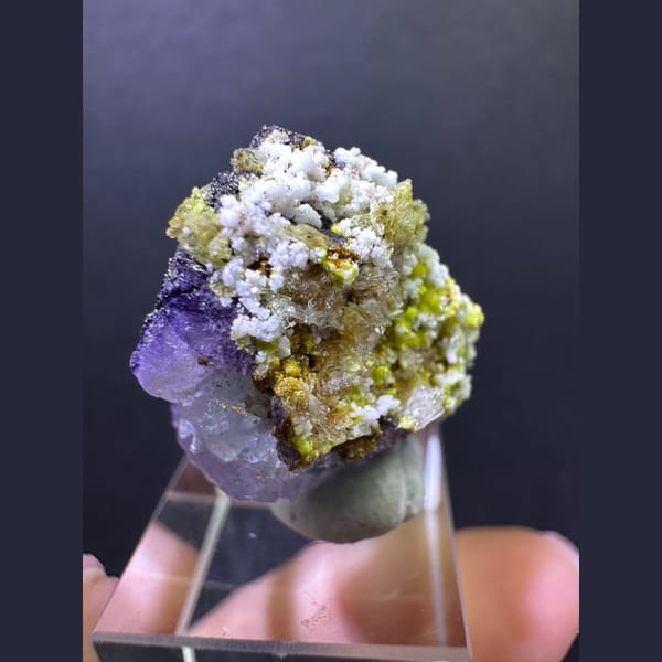 White creedite with purple fluorite from Guizhou — complete view