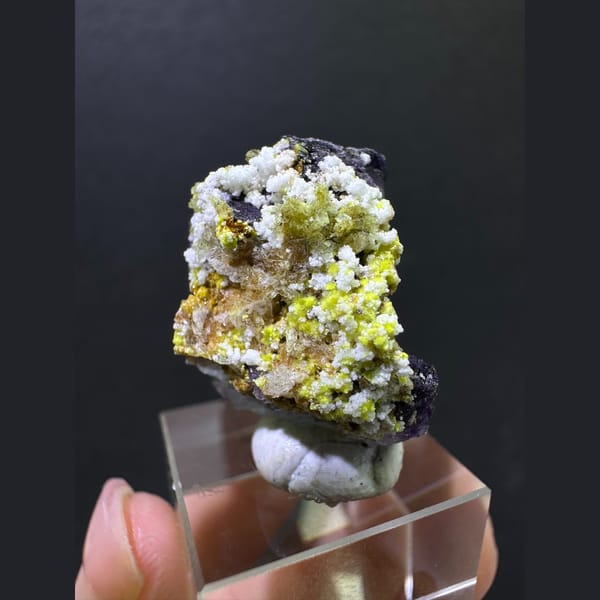 White creedite with purple fluorite from Guizhou — alternate view