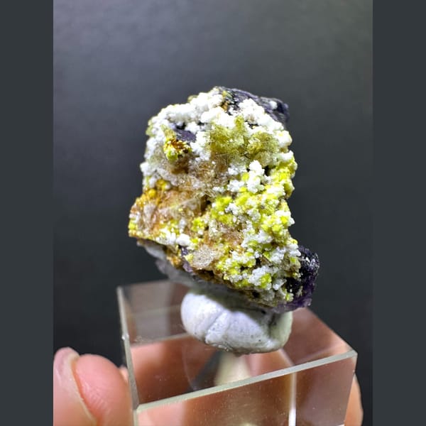 White creedite with purple fluorite from Guizhou — alternate view