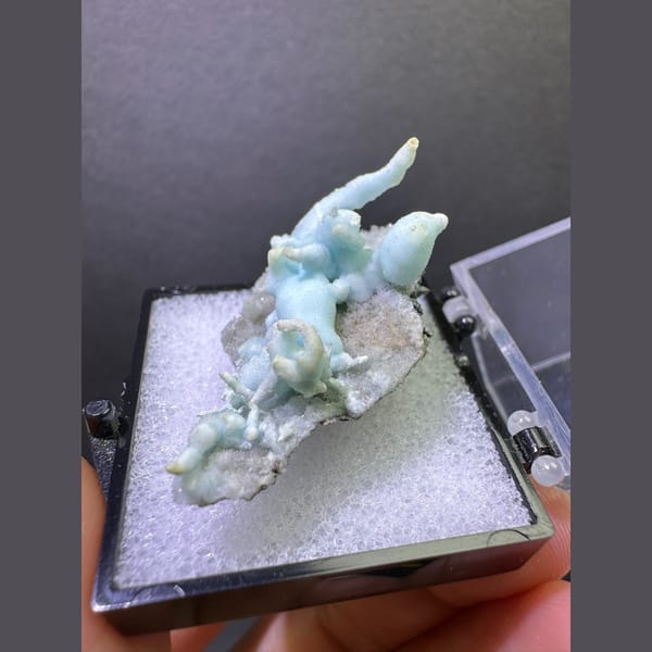 Pale blue coral-like aragonite on matrix from Yunnan — alternate view
