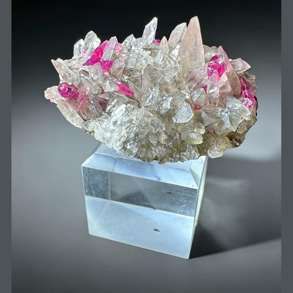 Roselite on Calcite 4.5 cm, Morocco