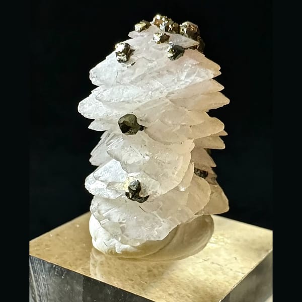 Pink Calcite Tower with Pyrite Inner Mongolia 2.8 cm — complete view