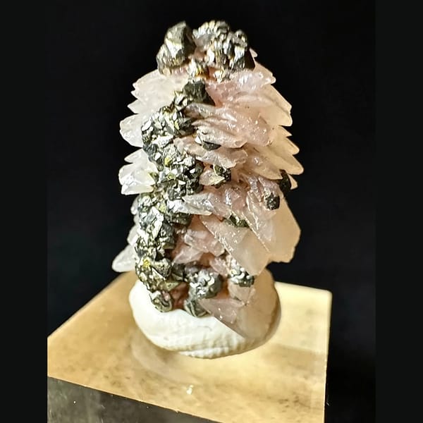 Pink Calcite Tower with Pyrite Inner Mongolia 2.8 cm — alternate view