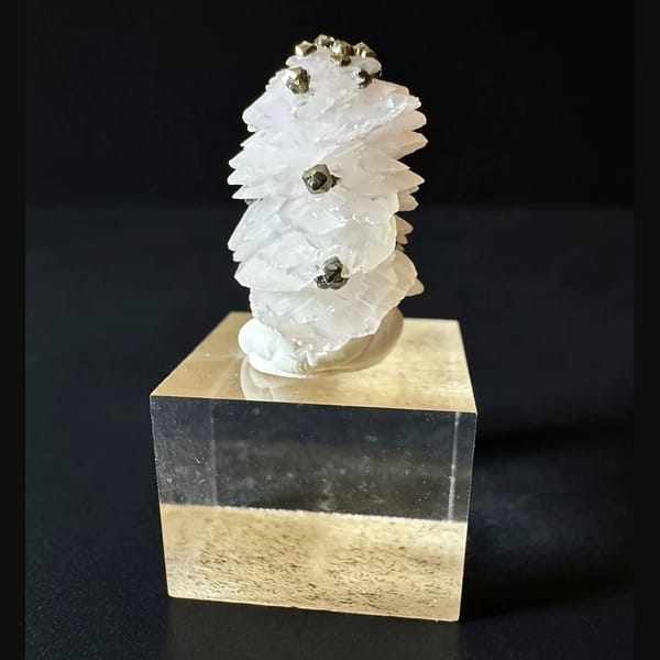 Pink Calcite Tower with Pyrite Inner Mongolia 2.8 cm — alternate view