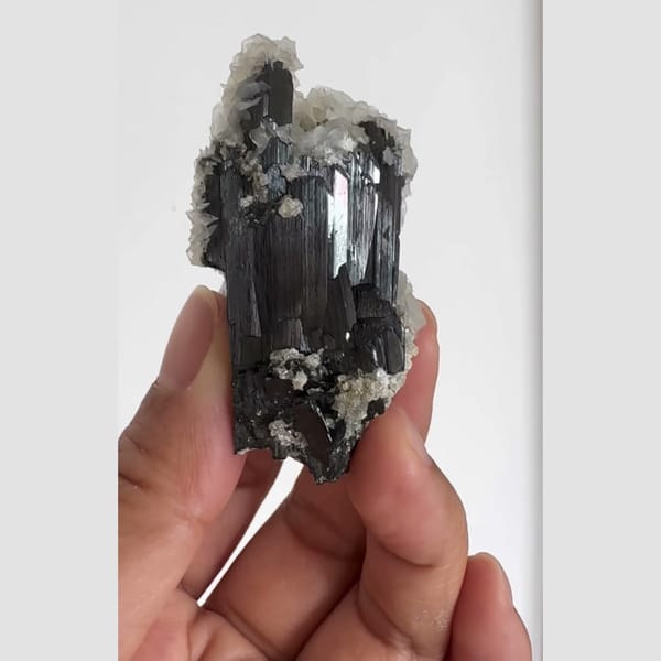 Wolframite with Petal Calcite Yaogangxian 5.2 cm — detail view