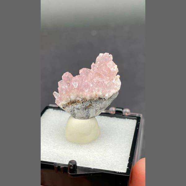 Rosy pink cobaltoan calcite on matrix from Morocco — alternate view