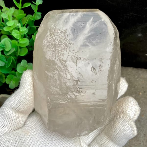 Large chunky clear quartz crystal — alternate view