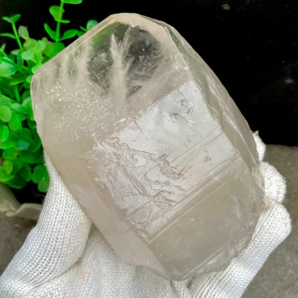 Large chunky clear quartz crystal — alternate view