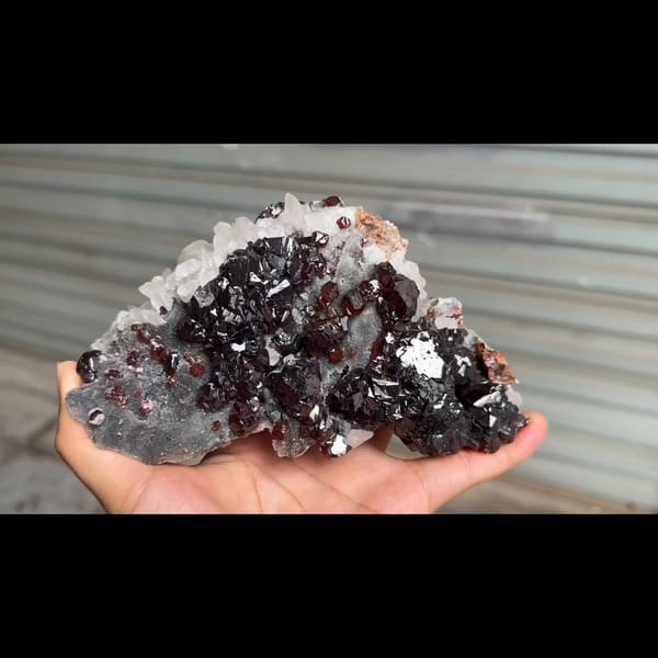 Wine-red gemmy sphalerite with calcite from Shuikoushan — alternate view