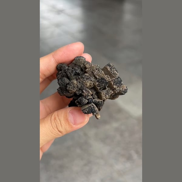 Black prismatic ilvaite crystal spray from Inner Mongolia — detail view