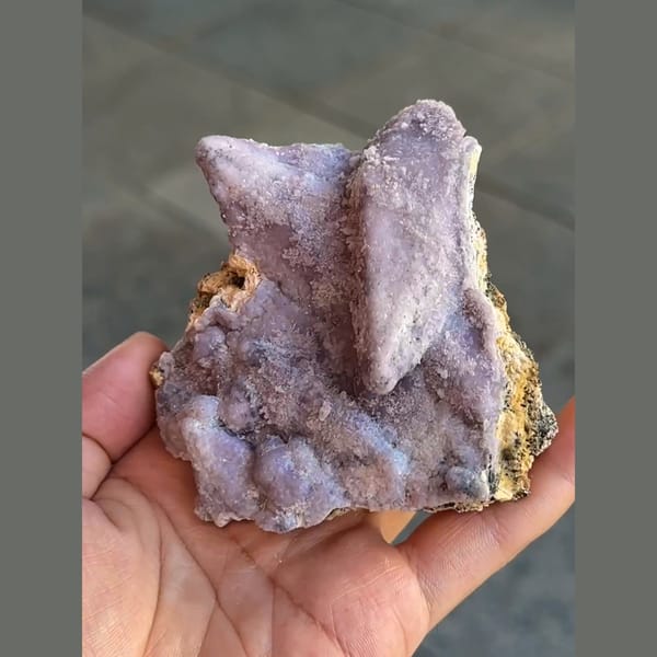Lilac fluorite crust replacing calcite crystals from Qinglong, Guizhou — alternate view