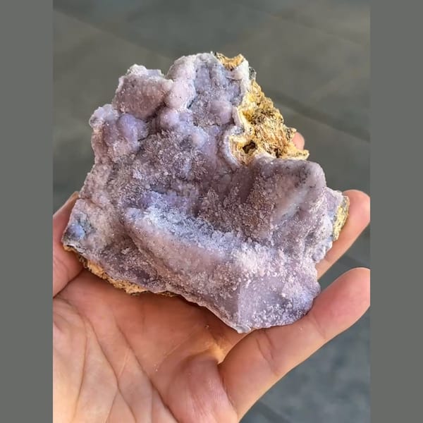 Lilac fluorite crust replacing calcite crystals from Qinglong, Guizhou — detail view