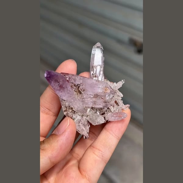 Pale violet Vera Cruz amethyst points in a butterfly shape — detail view