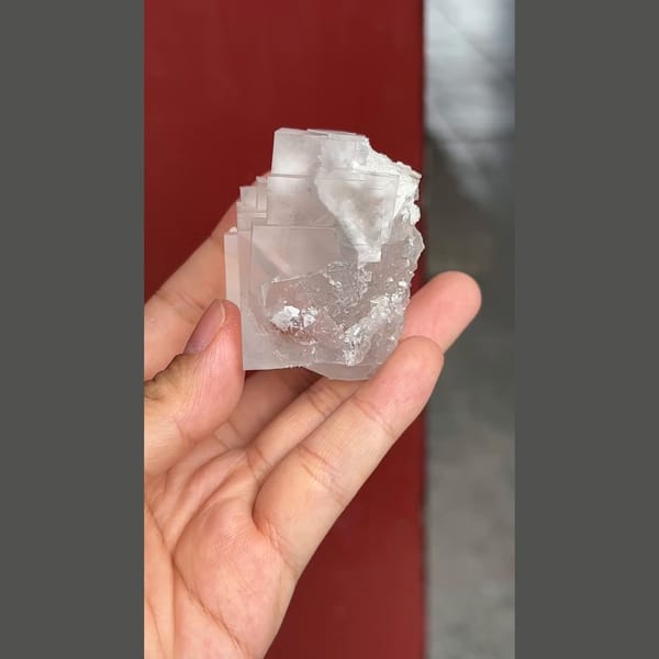 Colourless stepped fluorite from Xuebaoding, Sichuan — detail view