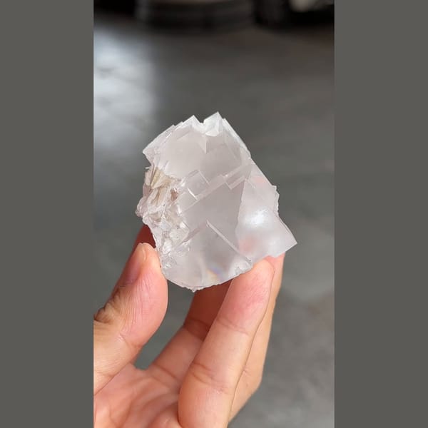 Colourless stepped fluorite from Xuebaoding, Sichuan — detail view