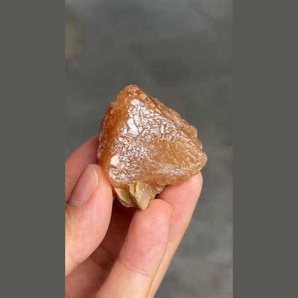 Orange-brown scheelite crystal with scaly faces from Xuebaoding, Sichuan — complete view
