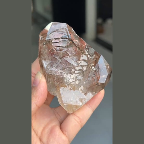 Chunky etched champagne quartz crystal from Zhaotong, Yunnan — complete view