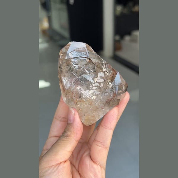 Chunky etched champagne quartz crystal from Zhaotong, Yunnan — alternate view
