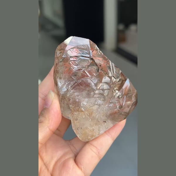 Chunky etched champagne quartz crystal from Zhaotong, Yunnan — detail view