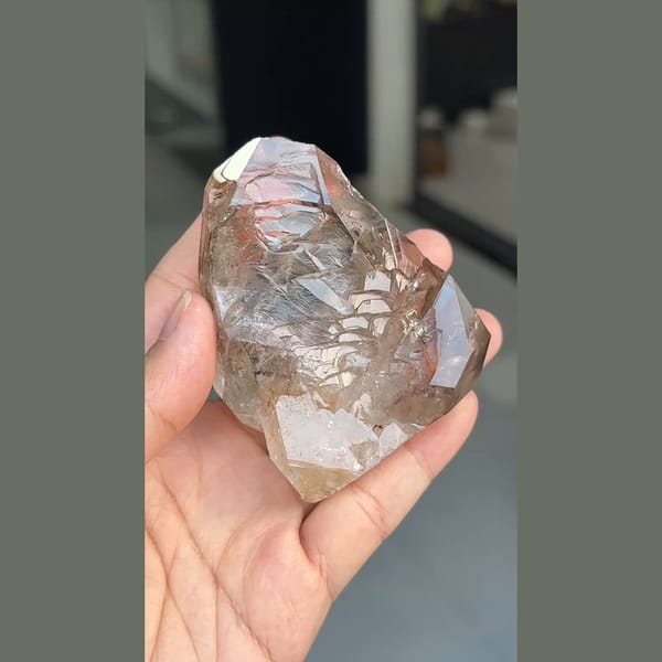 Chunky etched champagne quartz crystal from Zhaotong, Yunnan — detail view