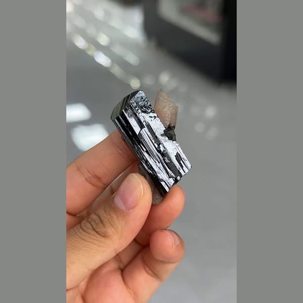Lustrous striated black ilvaite crystals with quartz from Inner Mongolia — complete view