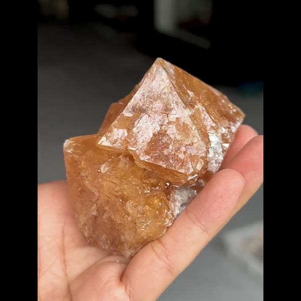 Large translucent orange scheelite crystal from Xuebaoding, Sichuan — detail view