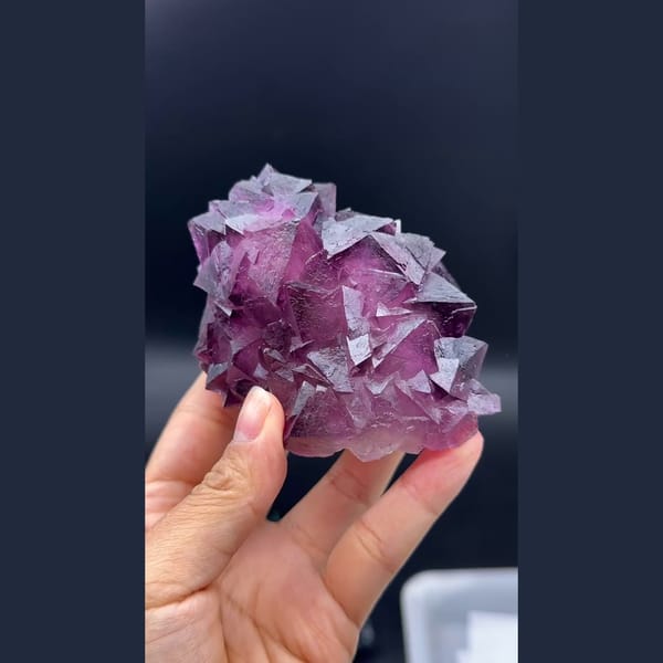 Deep purple cubic fluorite cluster from Zhejiang — complete view