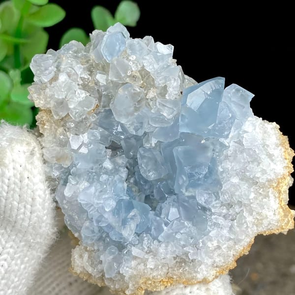 Pale sky-blue celestite crystal cluster — alternate view