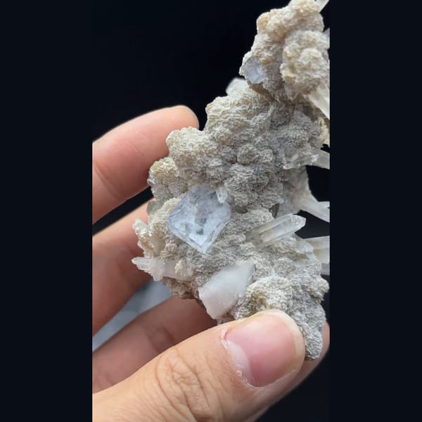 Fluorite with white quartz and mica from Yaogangxian, Hunan — alternate view