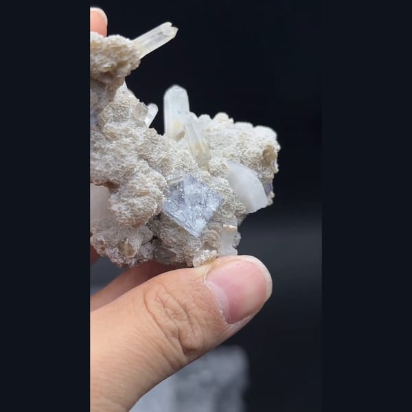 Fluorite with white quartz and mica from Yaogangxian, Hunan — detail view