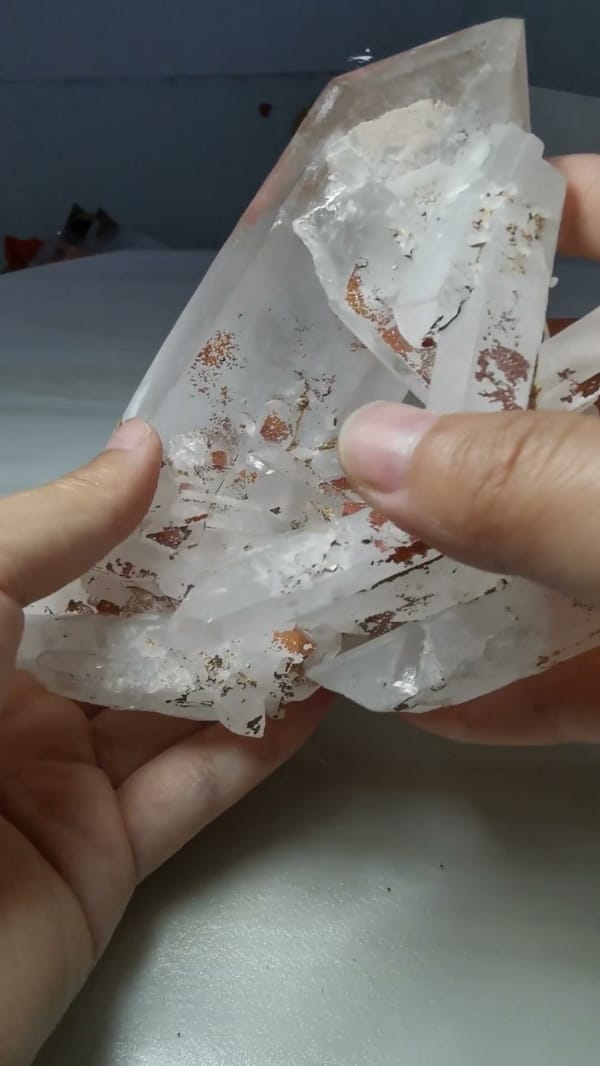 Complete reverse-side view of the same large Madagascar quartz cluster