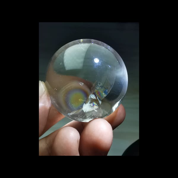 Rainbow clear quartz sphere, 38.5 mm — alternate view