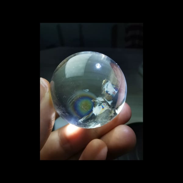 Rainbow clear quartz sphere, 38.5 mm — alternate view