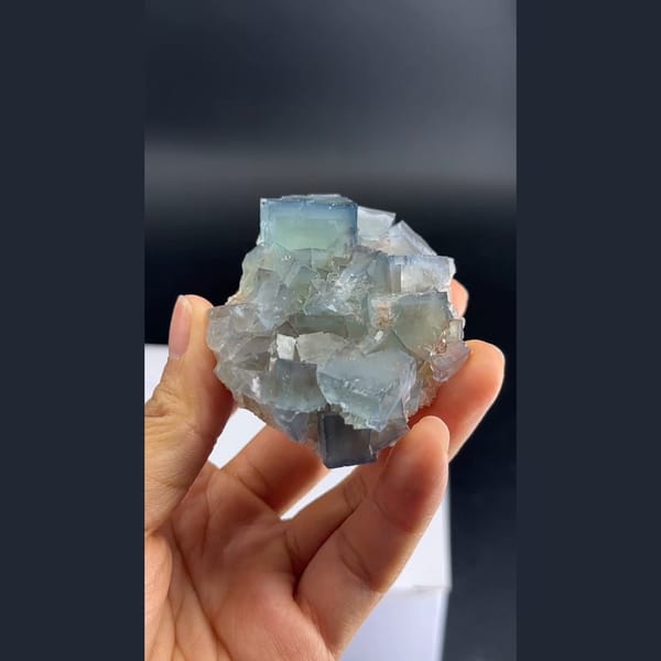 Soft blue cubic fluorite cluster from Tanghekou, Beijing — detail view