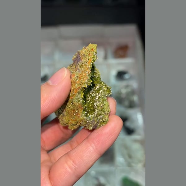 Pocket lined with matcha green pyromorphite crystals — detail view
