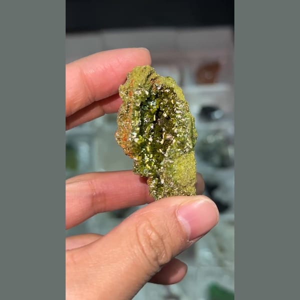 Pocket lined with matcha green pyromorphite crystals — detail view