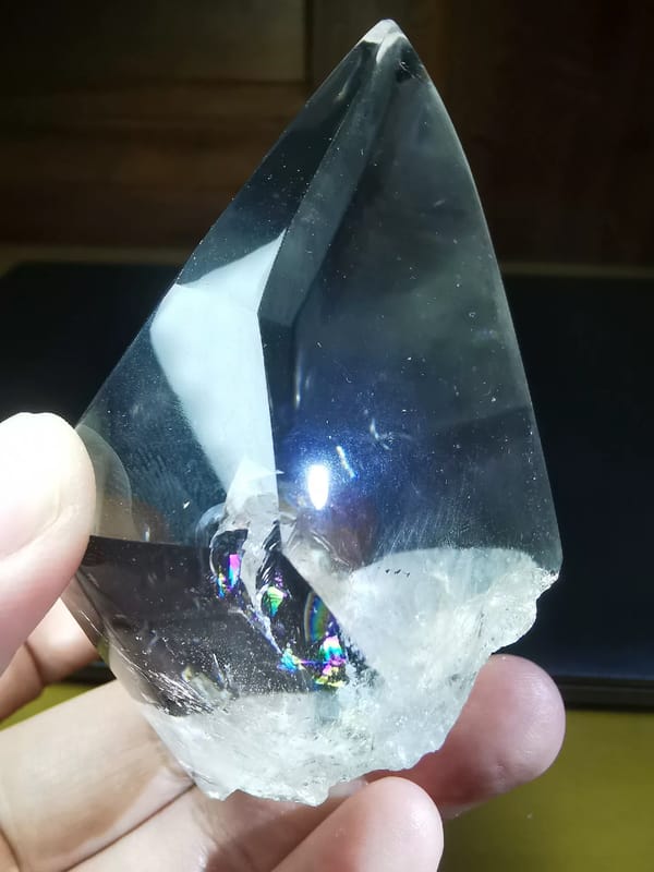 Complete reverse view showing internal veils in the clear quartz piece