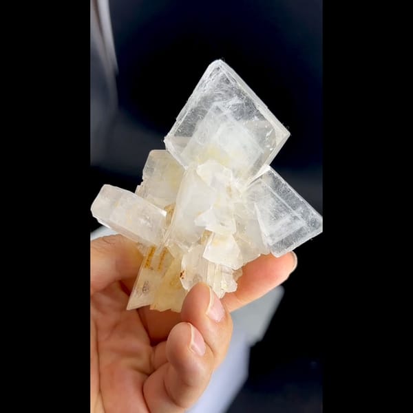 Clear to white tabular barite crystal cluster from Jinkouhe, Sichuan — complete view