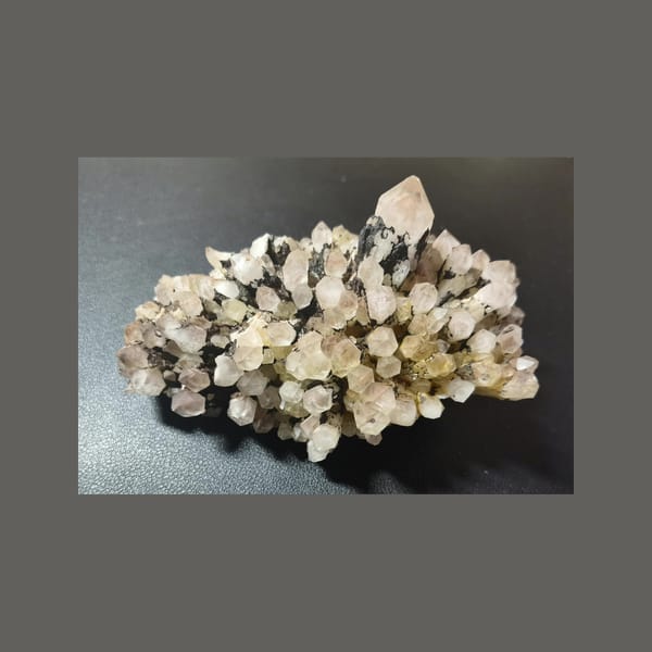Two-Tone Inclusion Pineapple Quartz — Madagascar — full specimen and base, front view