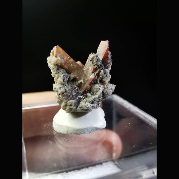 Wine-red topaz crystal cluster from Mexico — complete view