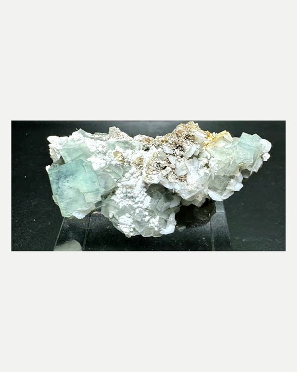 Complete elevated alternate face of the exact fluorite, calcite and arsenopyrite specimen