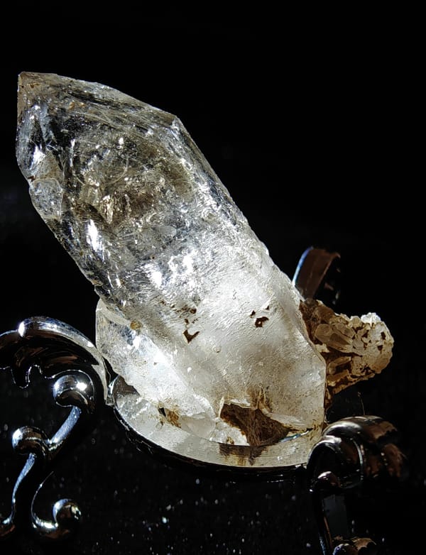 Complete front view of Smoky Skeletal Quartz with Water Inclusion from Namibia