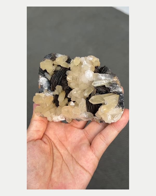 Complete front view of specular hematite with quartz