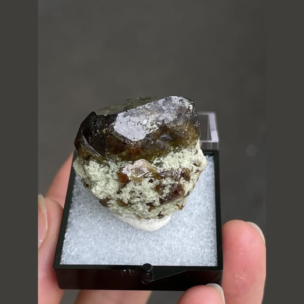 Lustrous brown vesuvianite crystal from Hebei — alternate view